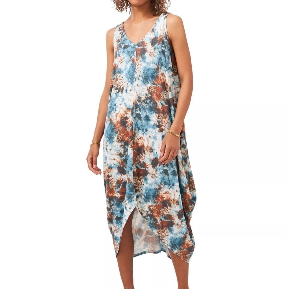 Vince Camuto Asymmetrical V Neck Handkerchief Hem Midi Dress